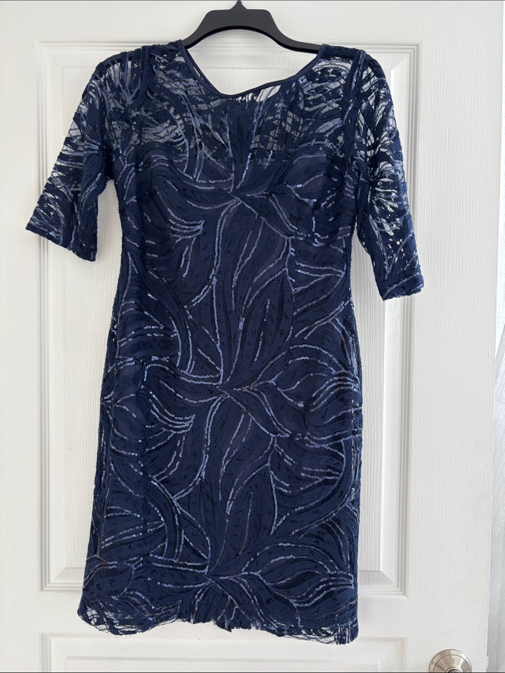 Tahari Navy Sequin Midi Dress - Size 2P
